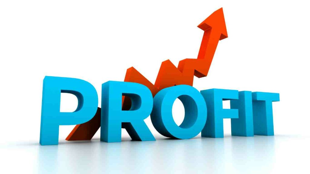 Online dating profit going up (picture of the word profit with red arrow indicating profits going up)